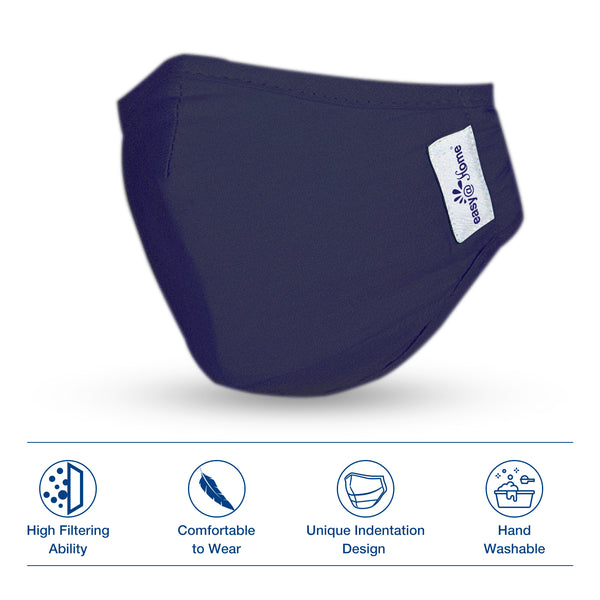 Face Mask, Washable and Reusable Cloth Mask with Filters, Personal Protection with Ear Loops for Home Use, Medium, Best for Children and Youth, Navy Blue (1 Mask+ 4 Filters)
