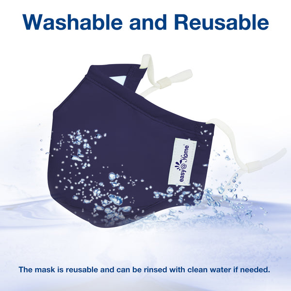 Face Mask, Washable and Reusable Cloth Mask with Filters, Personal Protection with Ear Loops for Home Use, Medium, Best for Children and Youth, Navy Blue (1 Mask+ 4 Filters)