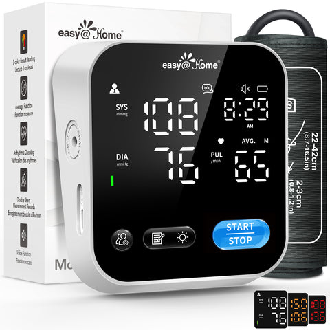 Blood Pressure Monitors for Home Use - Easy@Home Blood Pressure Machine with Voice Function & LED Backlit Screen, 3-Color Result Reading BP Machine, Free MyHeartPal App, No Bluetooth - Model EBP-703