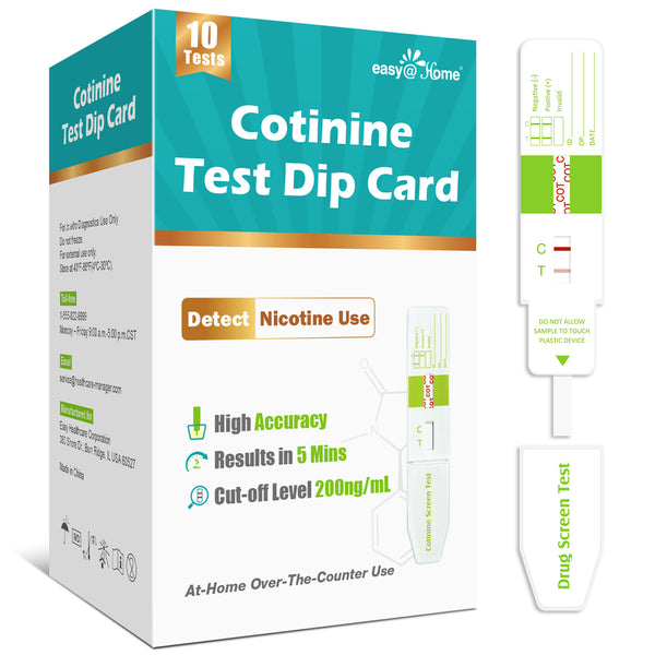 Easy@Home Nicotine Test Strips: Cotinine Urine Dip Testing Kit Card 5 Pack Highly Sensitive Detection Results in 5 Min - 200ng/mL Cutoff Level #ECOT-115