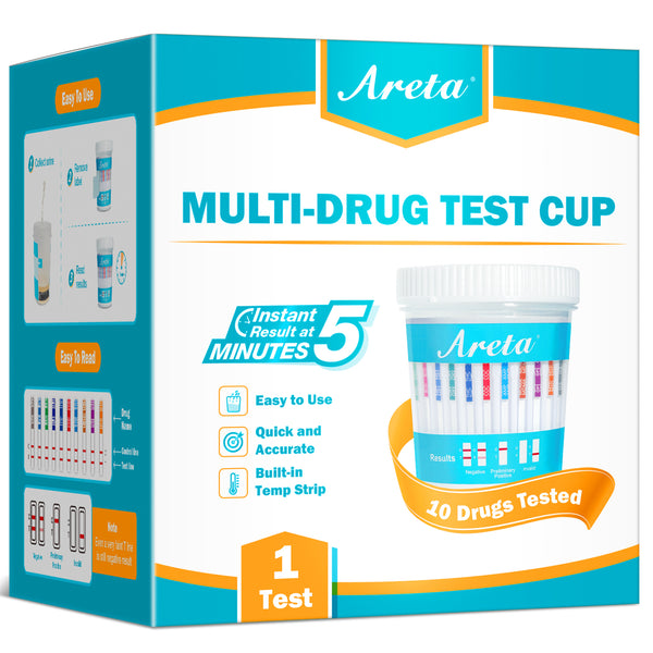 Areta Multi-Drug Test Cup: at Home Urine Drug Tests Kits, Testing for AMP/BZO/COC/THC/MET/MOR/BAR/MDMA/PCP/MTD, Built-in Drug Test Strips Including Sensitive Marijuana Drug Test, #ACDOA2-3104 1Pack