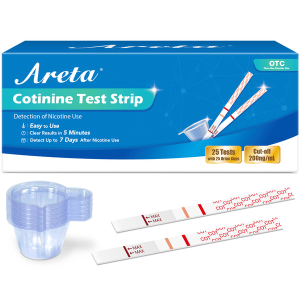 Areta Cotinine Test Strip: Nicotine Tests for Home Continine Urine Screen Test Kits Quick Result in 5 Minutes for Over The Counter Use -Detect 200ng/mL Cutoff Level - # ASCOT-114C (10 Pack)