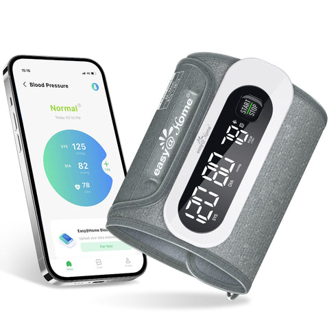 Bluetooth Wireless Blood Pressure Monitor for Home Use: Easy@Home Rechargeable BP Machine with Large Cuff, Free MyHeartPal App, One-Piece Design, Compact & Portable, iOS & Android Compatible, EBP-96B