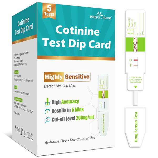 Easy@Home Nicotine Test Strips: Cotinine Urine Dip Testing Kit Card 5 Pack Highly Sensitive Detection Results in 5 Min - 200ng/mL Cutoff Level #ECOT-115