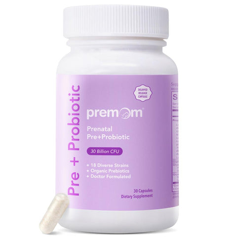 Premom Prenatal Pre & Probiotics for Women: Organic Prebiotics, 30 Billion CFU, 18 Diverse Strains