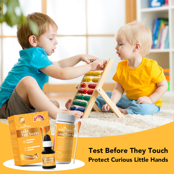 Easy@Home Lead Test Kit with Vinegar – 30 Rapid Testing Swabs with 30‑Second Colour‑Change Results. at Home Lead Test Kits Use for Paint, Toys, Dishes, Metals, Ceramic, Wood #EZLT-S:30(REAGENT-12ML)