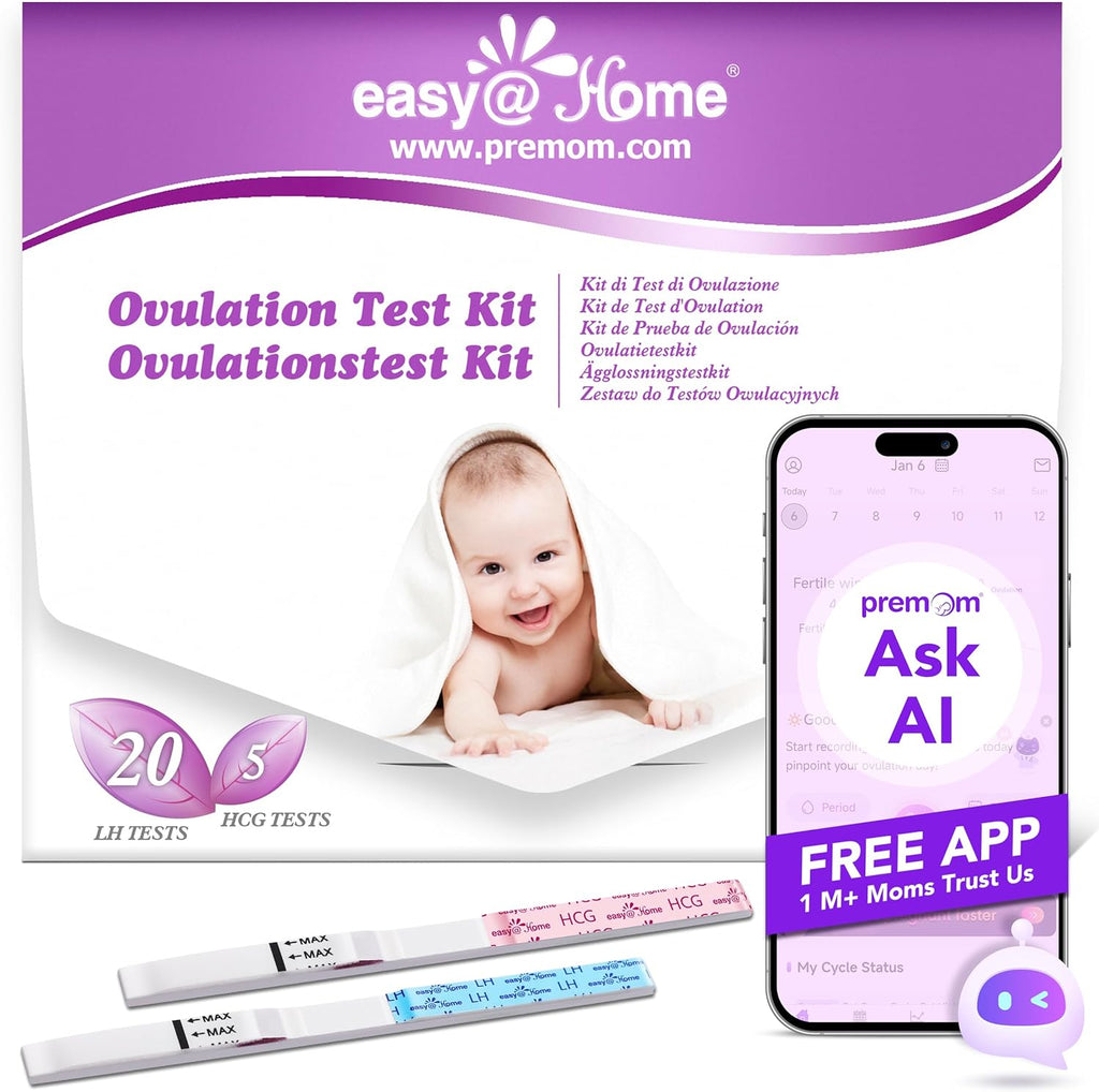 Easy@Home Ovulation Fertility Test Predictor Kit: 20 LH + 5 HCG Strips Precise Fertility Test for Women Ovulation Monitor - Powered by Premom App