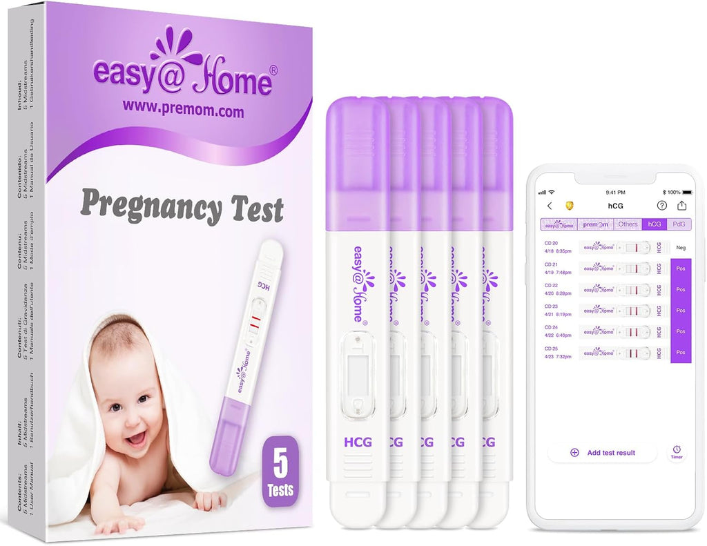 Pregnancy Test Kit for Early Detection—5 x Easy@Home 10 MIU/mL hCG Pregnancy Tests, Midstream Home Fertility Test Kit