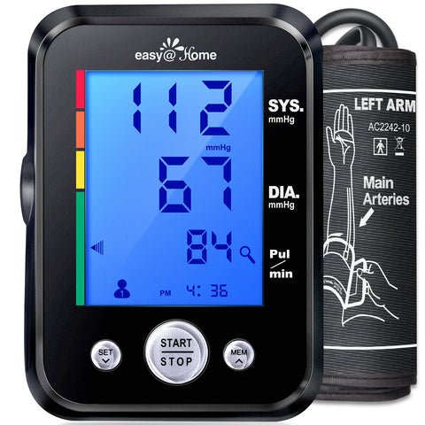 Blood Pressure Machine for Home Use: Easy@Home Accurate Cuff Automatic Blood Pressure Monitor - 3 Color Backlit Display 8.7”-16.5” Large Cuff Irregular Heartbeat Indicator Pulse Meter EBP-095 Black