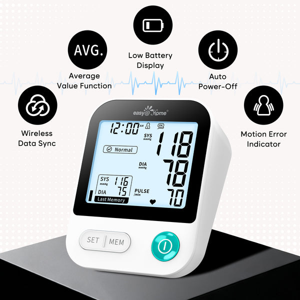 Blood Pressure Monitor for Home Use: Easy@Home Bluetooth BP Machine with Free MyHeartPal App, Digital Blood Pressure Machine with Large Backlit LCD Display, Fits 8.7–16.5 in Arms, EBP-20T