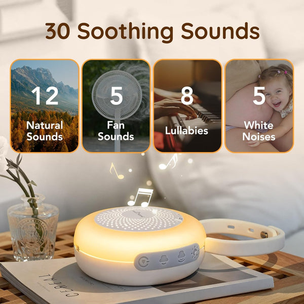 Easy@Home Portable White Noise Machine with 30 Relaxing Sounds, Automatic Timer, Child Lock, and Night Light | Ideal for Babies and Adults, White Noise Generator and Sounds for Sleep and Relaxation