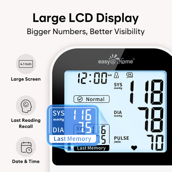 Blood Pressure Monitor for Home Use: Easy@Home Bluetooth BP Machine with Free MyHeartPal App, Digital Blood Pressure Machine with Large Backlit LCD Display, Fits 8.7–16.5 in Arms, EBP-20T
