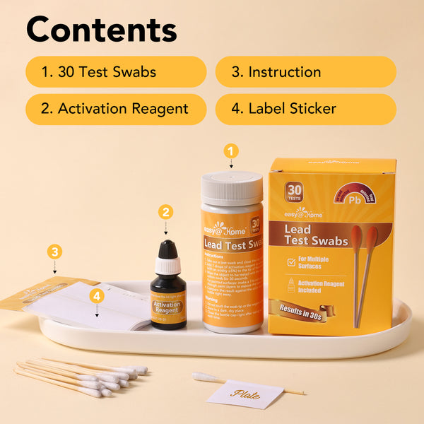 Easy@Home Lead Test Kit with Vinegar – 30 Rapid Testing Swabs with 30‑Second Colour‑Change Results. at Home Lead Test Kits Use for Paint, Toys, Dishes, Metals, Ceramic, Wood #EZLT-S:30(REAGENT-12ML)