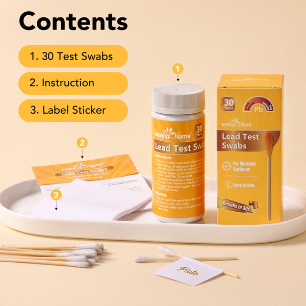 Easy@Home Lead Test Kit – 30 Rapid Testing Swabs with 30‑Second Colour‑Change Results. at Home Lead Test Kits Use for Paint, Toys, Dishes, Metals, Ceramic, Wood #EZLT-S:30