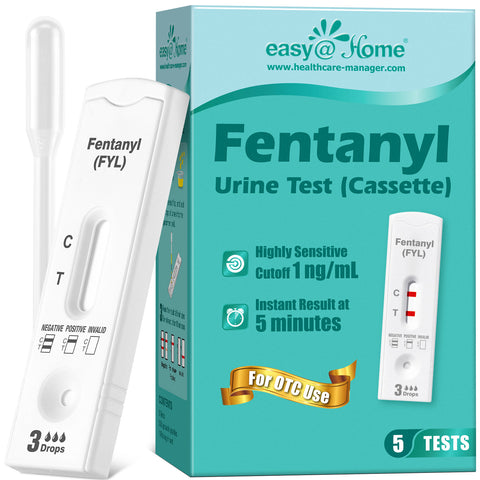 Easy@Home Fentanyl Urine Test: 5 Pack Drug Testing Kits with Ultra-Sensitive 1 ng/mL Cutoff, Opiate Drugs Screening Rapid Tests, Including Urine Collection Dropper, #ECFY-114