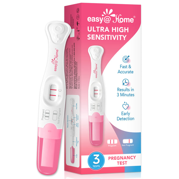 Easy@Home Pregnancy Test Sticks: Early Detection with Ultra High Sensitivity - Easy to Use at Home Rapid Result - Pregnancy Tests with Curved Handle | 3 Pack - EZW1-MA-3