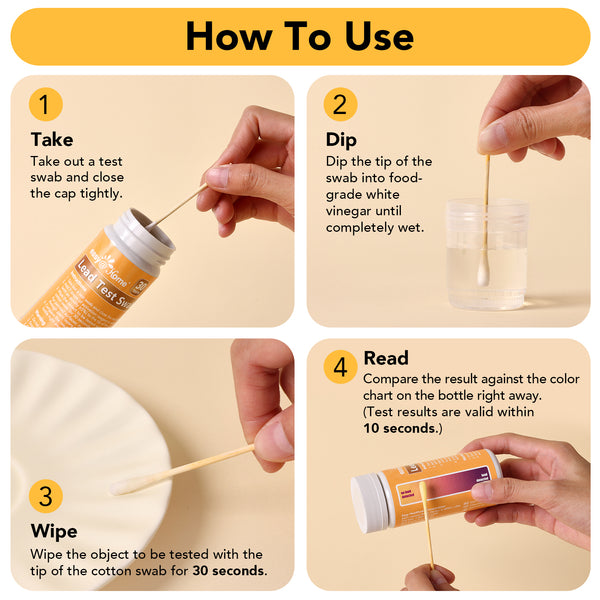 Easy@Home Lead Test Kit with Vinegar – 30 Rapid Testing Swabs with 30‑Second Colour‑Change Results. at Home Lead Test Kits Use for Paint, Toys, Dishes, Metals, Ceramic, Wood #EZLT-S:30(REAGENT-12ML)