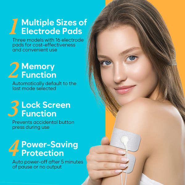 Easy@Home Electronic TENS Unit: Pain Relief Therapy - EMS Pulse Massager Rechargeable Machine - Dual Channel 24 Modes 20 Intensities 16 Pads TENS and Powered Muscle Stimulator EHE020