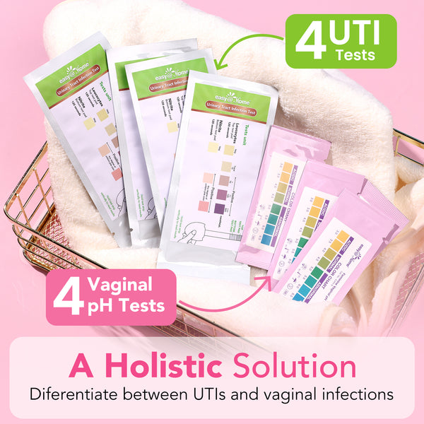 Easy@Home Vaginal pH + UTI Test Strips: Yeast Infection | BV Testing Kit for Women, Urinary Tract Infection and Vaginal pH Balance Test Strip Kits, 4 Urine Tests | 4 Vaginal pH Feminine Health Test