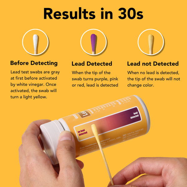 Easy@Home Lead Test Kit with Vinegar – 30 Rapid Testing Swabs with 30‑Second Colour‑Change Results. at Home Lead Test Kits Use for Paint, Toys, Dishes, Metals, Ceramic, Wood #EZLT-S:30(REAGENT-12ML)