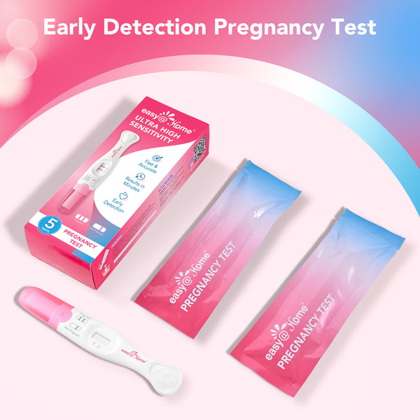 Easy@Home Pregnancy Test Sticks: Early Detection with Ultra High Sensitivity - Easy to Use at Home Rapid Result - Pregnancy Tests with Curved Handle | 5 Pack - EZW1-MA-5