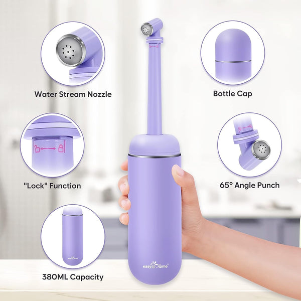 Portable Peri Bottle for Postpartum & Perineal Care: Easy@Home Handheld Bidet Perfect for Personal Hygiene Cleaning & Travel Friendly | 380ml Leakproof & Convenient Design | EPB-01 Purple