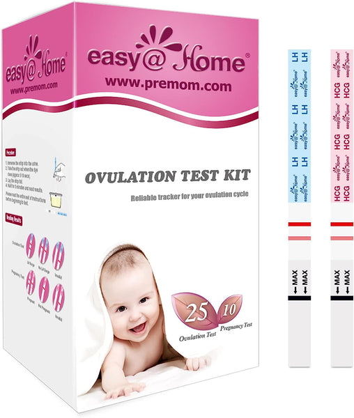Easy@Home Ovulation & Pregnancy Test Strips Kit: 25 Ovulation Strips and 10 Pregnancy Tests – Accurate Fertility Tracker OPK | 25LH + 10HCG