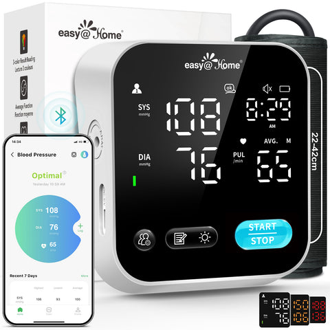 Blood Pressure Monitor for Home Use – Easy@Home Smart BP Machine with Free MyHeartPal App, Automatic Blood Pressure XL Cuff, LED Screen & Voice Function, Supports Apple & Android Devices | EBP-703T