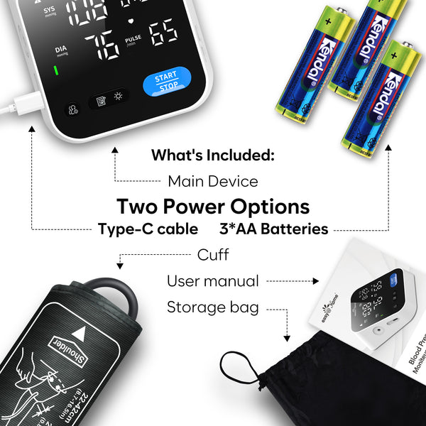 Blood Pressure Monitors for Home Use - Easy@Home Blood Pressure Machine with Voice Function & LED Backlit Screen, 3-Color Result Reading BP Machine, Free MyHeartPal App, No Bluetooth - Model EBP-703