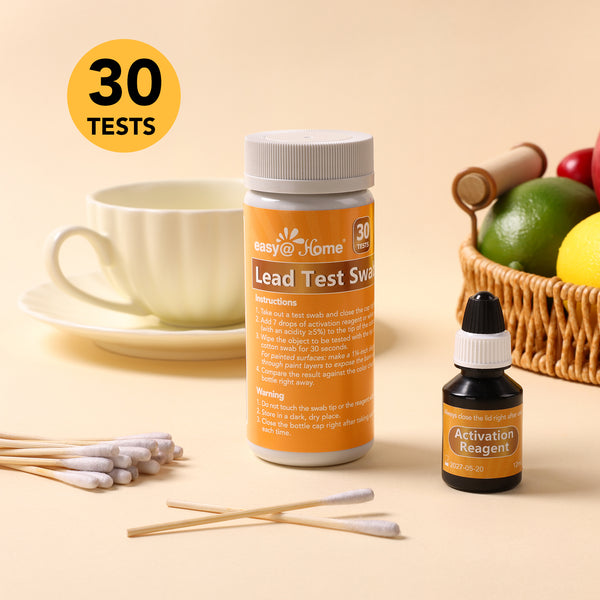 Easy@Home Lead Test Kit with Vinegar – 30 Rapid Testing Swabs with 30‑Second Colour‑Change Results. at Home Lead Test Kits Use for Paint, Toys, Dishes, Metals, Ceramic, Wood #EZLT-S:30(REAGENT-12ML)