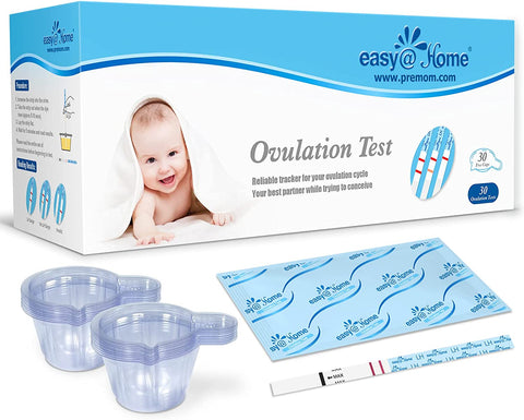Easy@Home Ovulation Test Strips: Accurate 30 LH Ovulation Predictor Kit - Fertility Tests for Women – Powered by Premom Ovulation Tracker App | 30 LH + 30 Urine Cups