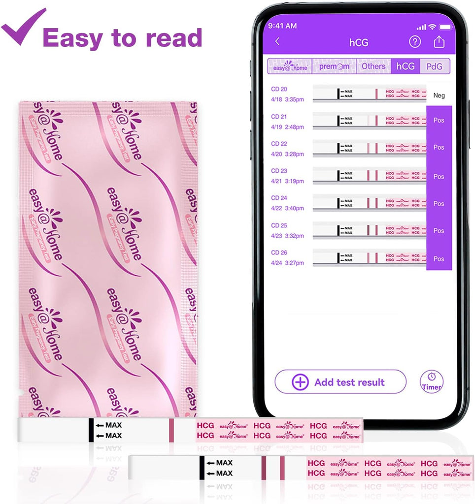Test Pack Easy@Home Pregnancy Test Strips: 20-HCG Tests with 20 Large Urine Cups