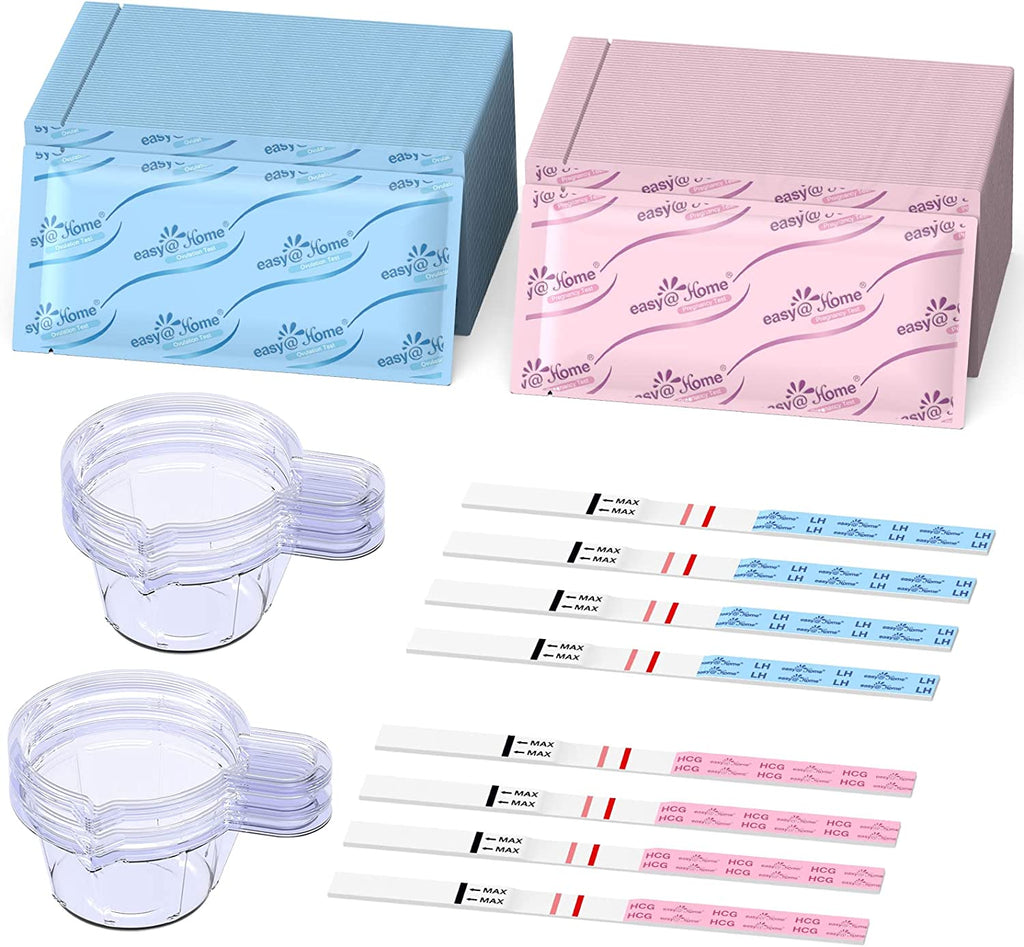 Ovulation & Pregnancy Test Strips Kit: Easy@Home 25 Ovulation Tests 10 Pregnancy Tests & 40 Large Urine Cups – Powered by Premom Ovulation APP | 25LH + 10HCG + 40 Urine Cups