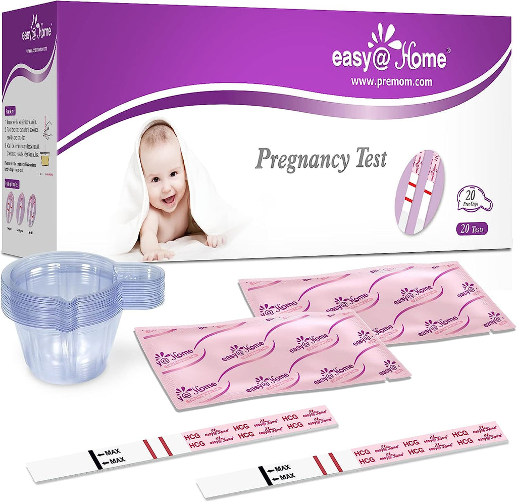 Test Pack Easy@Home Pregnancy Test Strips: 20-HCG Tests with 20 Large Urine Cups