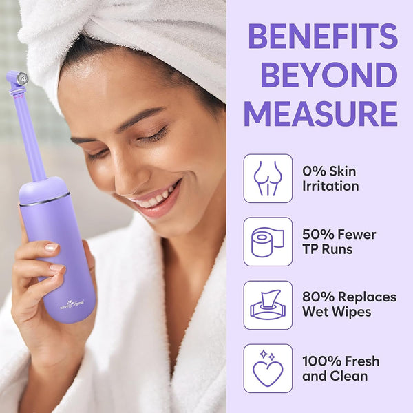 Portable Peri Bottle for Postpartum & Perineal Care: Easy@Home Handheld Bidet Perfect for Personal Hygiene Cleaning & Travel Friendly | 380ml Leakproof & Convenient Design | EPB-01 Purple