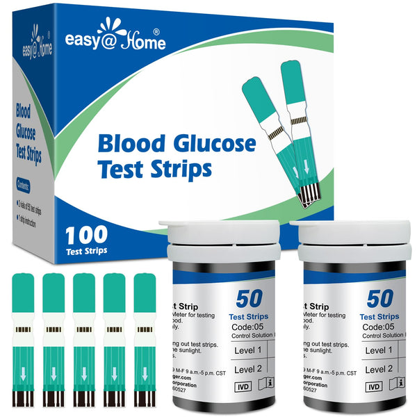 Blood Glucose Test Strips for Diabetes: for Use with Easy@Home Blood Sugar Monitor - Self Glucose Testing - 100 Diabetic Test Strips EBG-100SL-STRIP