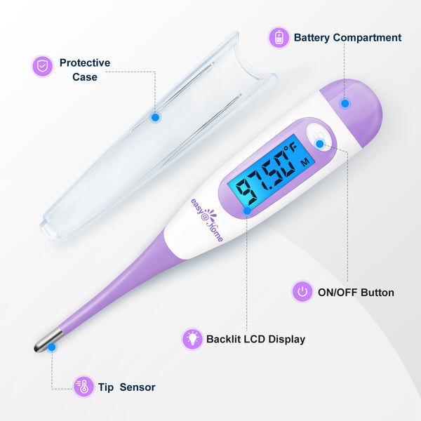 Easy@Home Digital Basal Thermometer with Large Backlight LCD Display, 1/100th Degree High Precision and Memory Recall, for Ovulation Tracking and Natural Family Planning,EBT-100B-P (Purple)