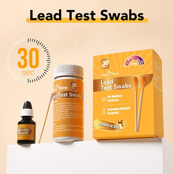 Easy@Home Lead Test Kit with Vinegar – 30 Rapid Testing Swabs with 30‑Second Colour‑Change Results. at Home Lead Test Kits Use for Paint, Toys, Dishes, Metals, Ceramic, Wood #EZLT-S:30(REAGENT-12ML)