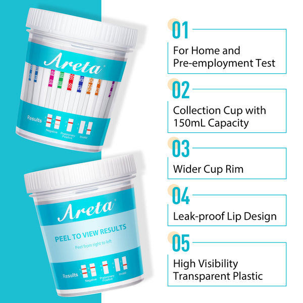 Areta Multi-Drug Test Cup: at Home Urine Drug Tests Kits, Testing for AMP/BZO/COC/THC/MET/MOR/BAR/MDMA/PCP/MTD, Built-in Drug Test Strips Including Sensitive Marijuana Drug Test, #ACDOA2-3104 1Pack