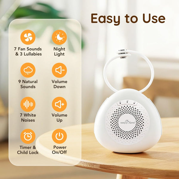 Easy@Home Portable White Noise Machine with 30 Relaxing Sounds, Automatic Timer, Child Lock, and Night Light | Ideal for Babies and Adults, White Noise Generator and Sounds for Sleep and Relaxation