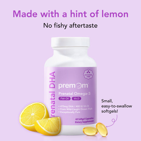 Premom Prenatal DHA Fish Oil - Triglyceride Omega 3 with 470mg DHA, 200mg EPA + 400 IU VIT D3