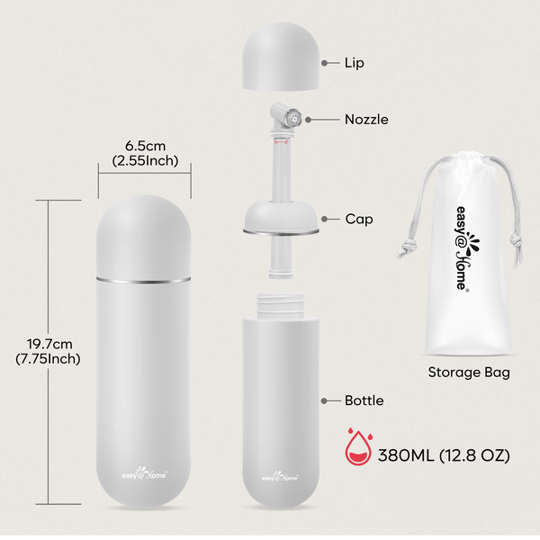 Easy@Home Portable Bidet for Travel: Handheld Sprayer Kit - Personal Hygiene Peri Bottle for Women & Men | Perineal & Postpartum Care Essentials | 380mL (12.8 oz) Large Capacity Bottle | EPB-01 Grey