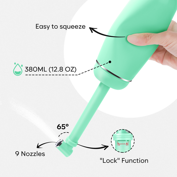 Easy@Home Portable Bidet for Travel: Peri Bottle for Postpartum Care - Handheld Sprayer for Women & Men | 380ml(12.8oz) Large Personal Hygiene Cleaning Bottle | BPA-free | EPB-01 Green