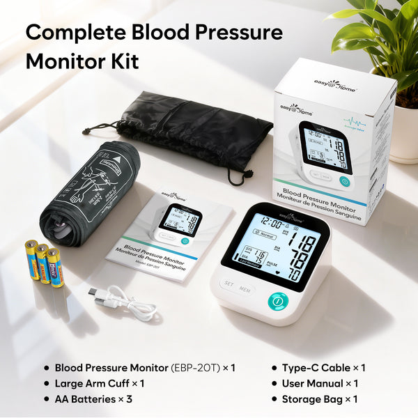 Blood Pressure Monitor for Home Use: Easy@Home Bluetooth BP Machine with Free MyHeartPal App, Digital Blood Pressure Machine with Large Backlit LCD Display, Fits 8.7–16.5 in Arms, EBP-20T