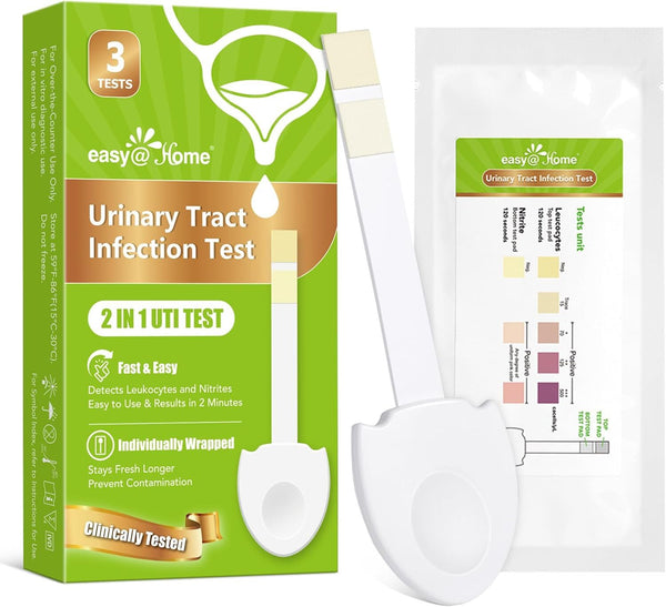 Easy@Home UTI Test Strips Urinary - Urine Tract Infection Testing Kit for Women Detect Leukocytes and Nitrites Tailored Handle Design Over The Counter (OTC) USE (3 Pack) UTI-EZU-102:3