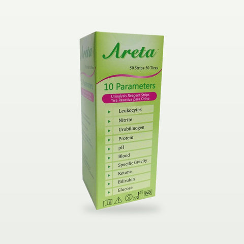 Areta 10 Parameter (10SG) Urinalysis Reagent Test Strips 50 Strips