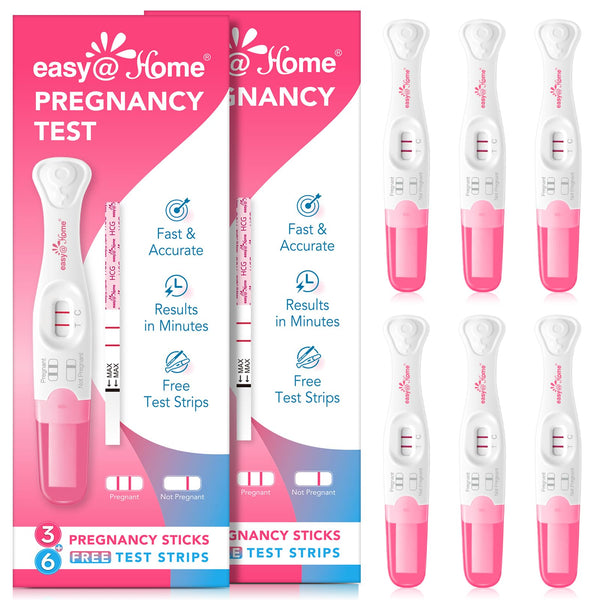 Easy@Home Pregnancy Test Kit - 6 Sticks + 12 Strips, Curved Handle - Early hCG Detection, Reliable & Accurate Results in Minutes, Easy Home Use, Valid until Oct 15,2026