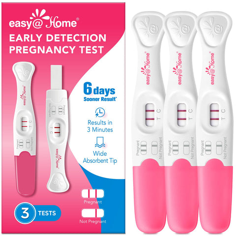 easy@Home Early Pregnancy Test: 6 Days Sooner Result* 10 MIU/mL Sensitivity | Early Detection Pregnancy Stick - Fast & Rapid hCG Tests for Home Use - 3 Count