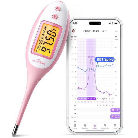 Easy@Home Bluetooth Basal Thermometer: Smart BBT for Ovulation with Large Backlit LCD Screen, 1/100th High-Precision Tracker & 30-Reading Memory | Compatible Premom App | EBT-770