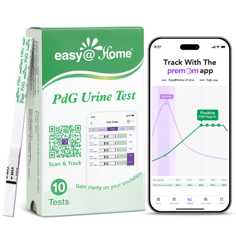 Easy@Home PdG Test Strips: 10 Pack - Track Ovulation Insights with Progesterone Urine Tests – at Home Fertility Test for Women with Premom Ovulation App - PdG (Pregnanediol Glucuronide) Tests